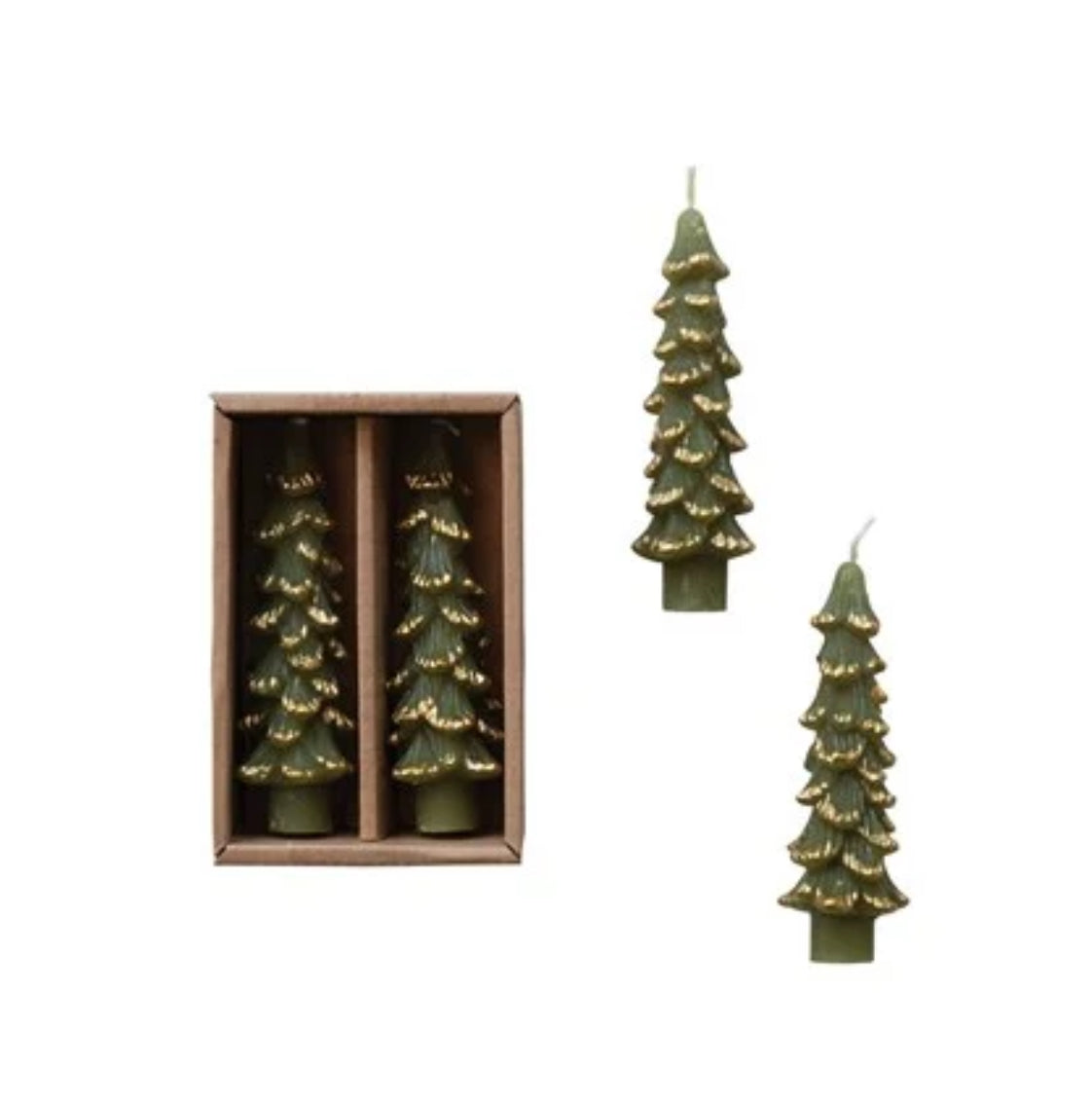 Unscented Tree Shaped Taper Candles- 4.75" (Set of 2)-Green