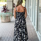 KLD "Lange" V-Neck Printed Maxi Dress-Black