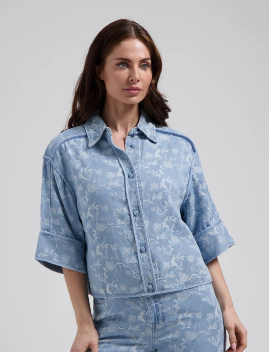 Florez "Irini" Printed Chambray Blouse-Light Blue