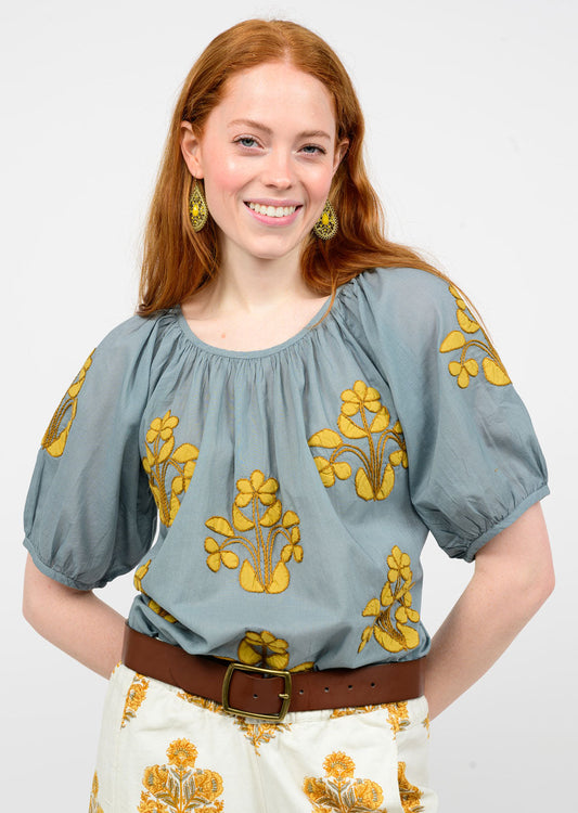 Ivy Jane Applique Peasant Top - Grey