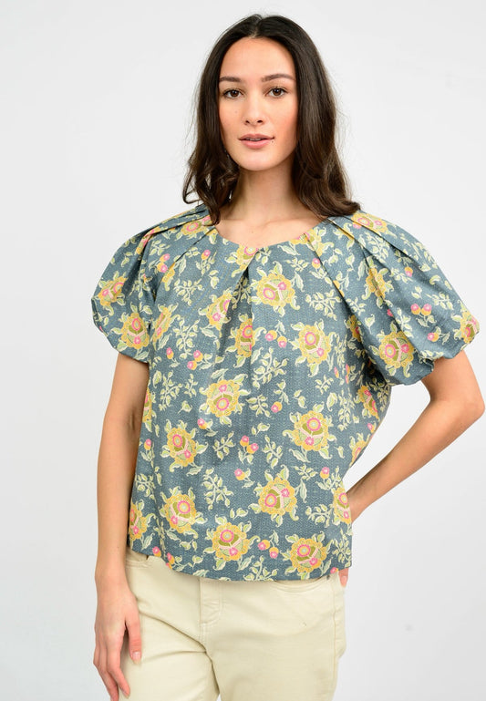 Ivy Jane Pleated Neck Top-Grey