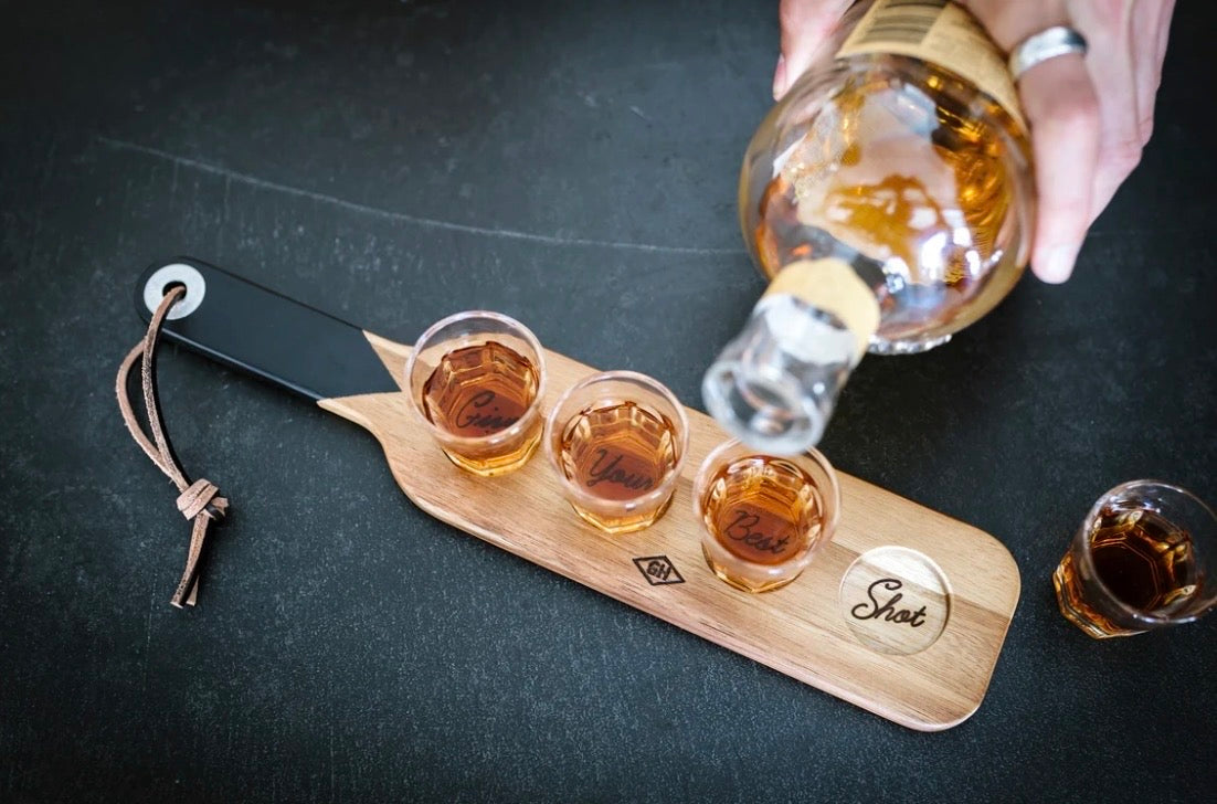 Gentlemen's Hardware Serving Paddle & Shot Glasses