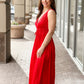 Lucy Paris "Ilaria" Satin Midi Dress-Red