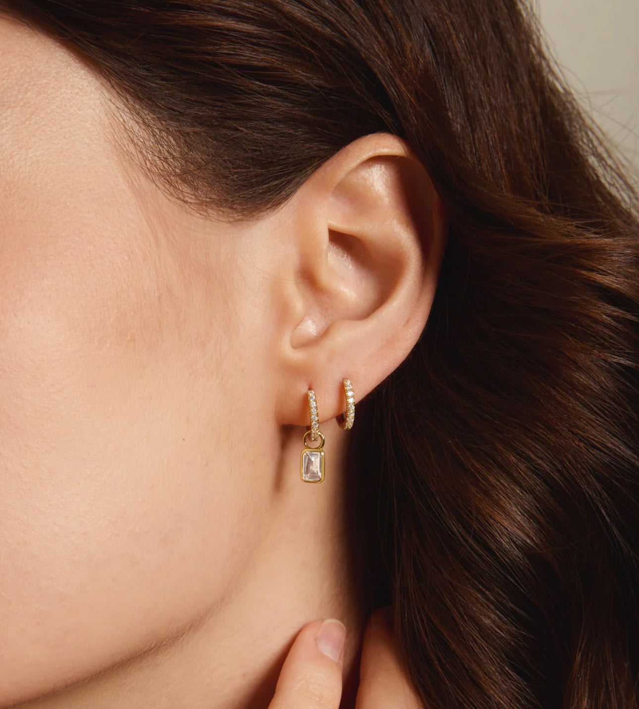 LeMel “Lucy” Bezel Charm Huggie Earrings