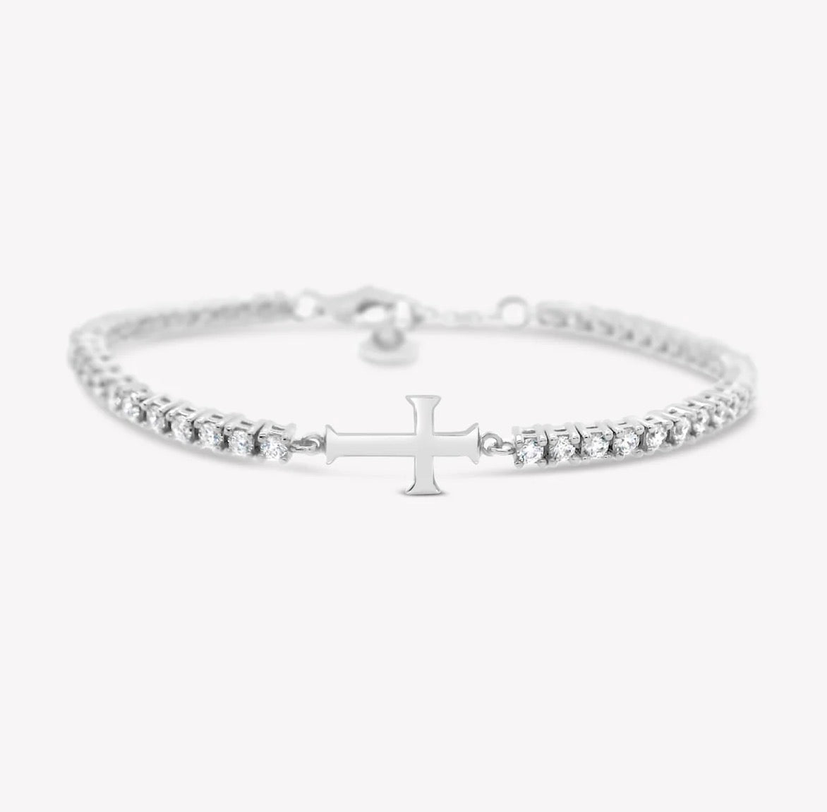 Rizen Luminous Cross Tennis Bracelet-Silver