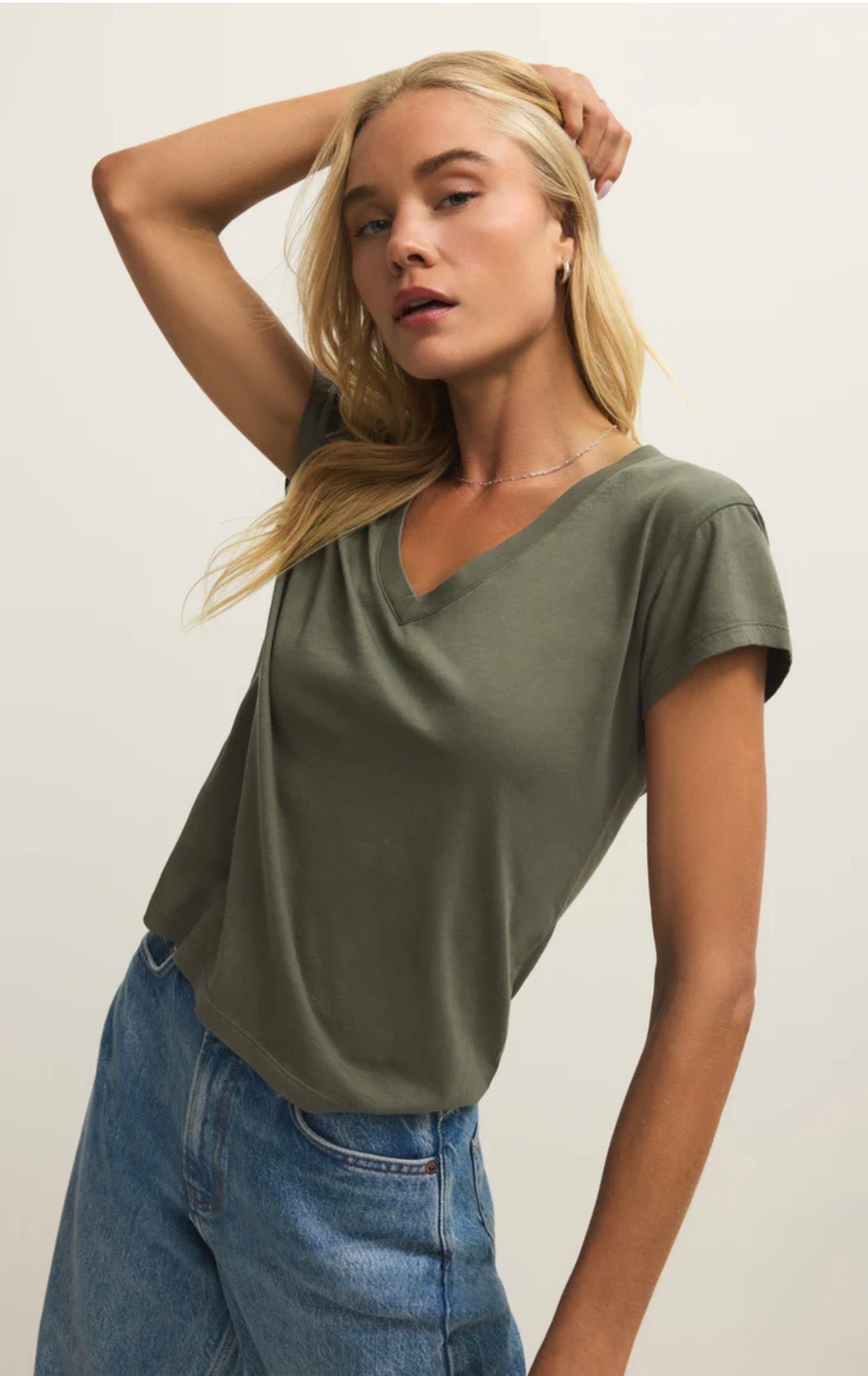 Z Supply Modern Jersey V-Neck Tee-Tea Leaf