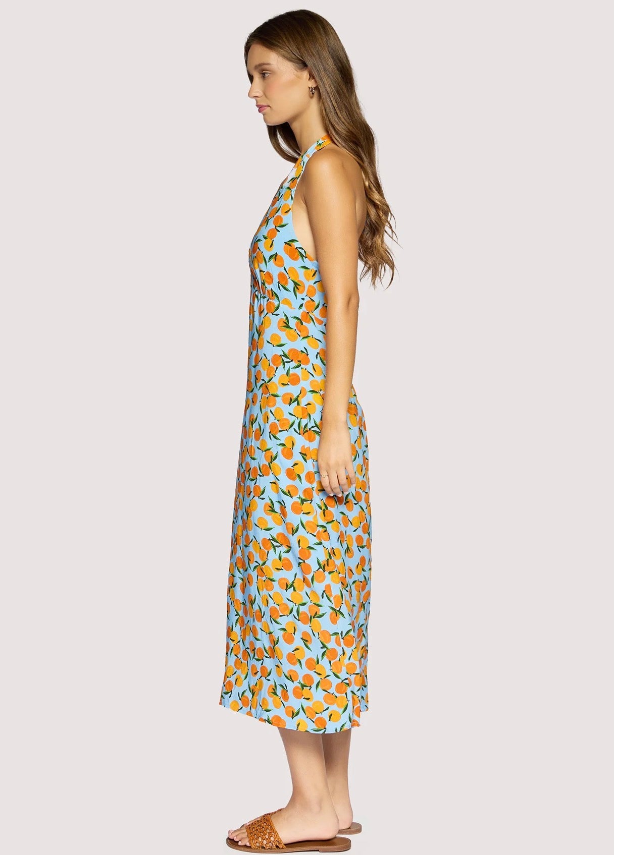 Lost + Wander "Citrus Soiree" Midi Dress-Blue/Orange