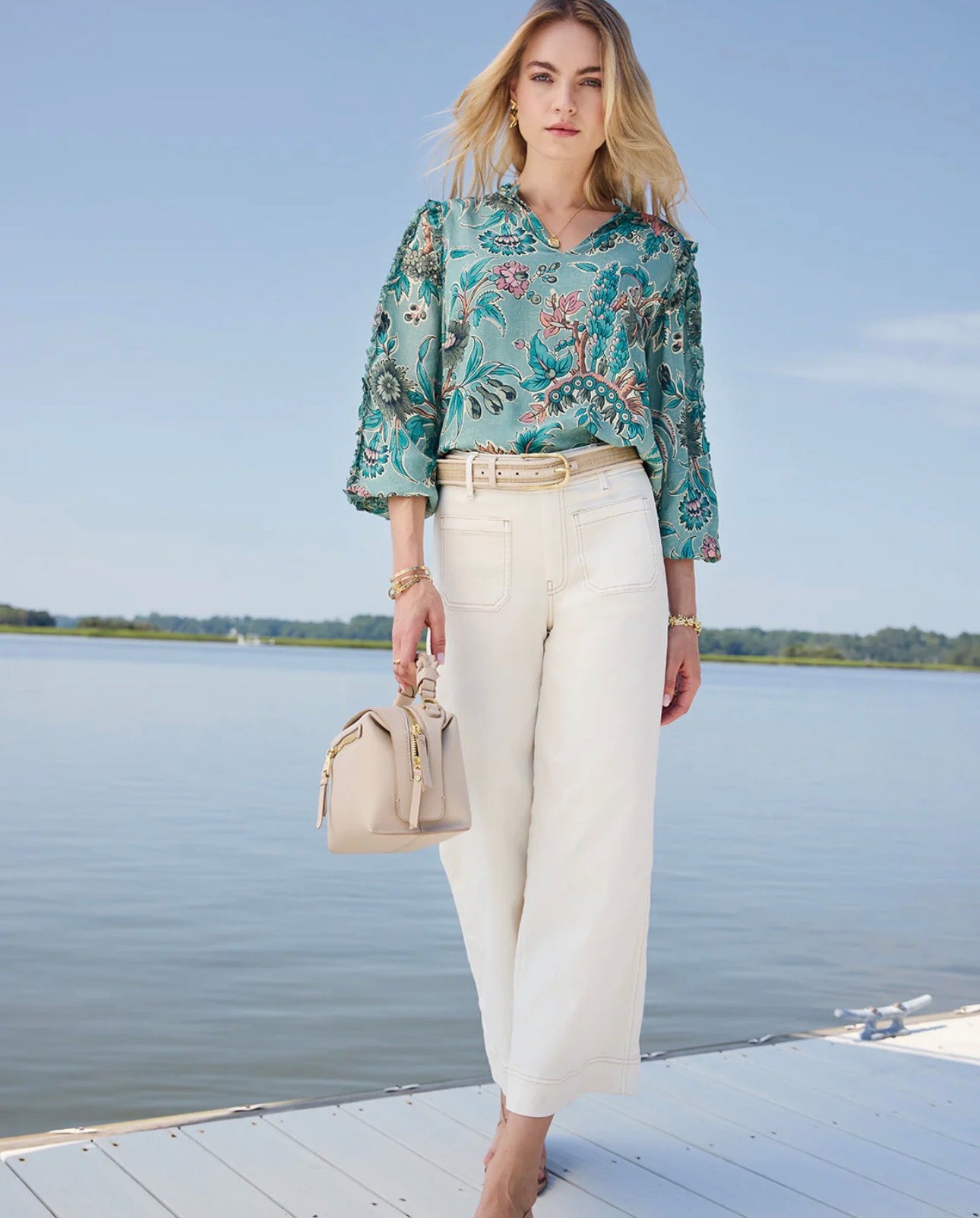 Spartina 449 "Wilenna" Ruffle Blouse-Guerard Estate Bird