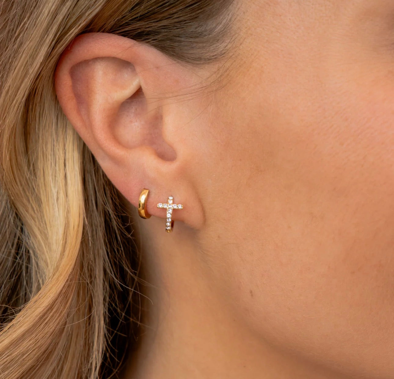 LeMel Cross CZ Huggies-Silver