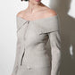 Greylin "Hazel" Off-Shoulder Zip Up Knit Top- Warm Grey
