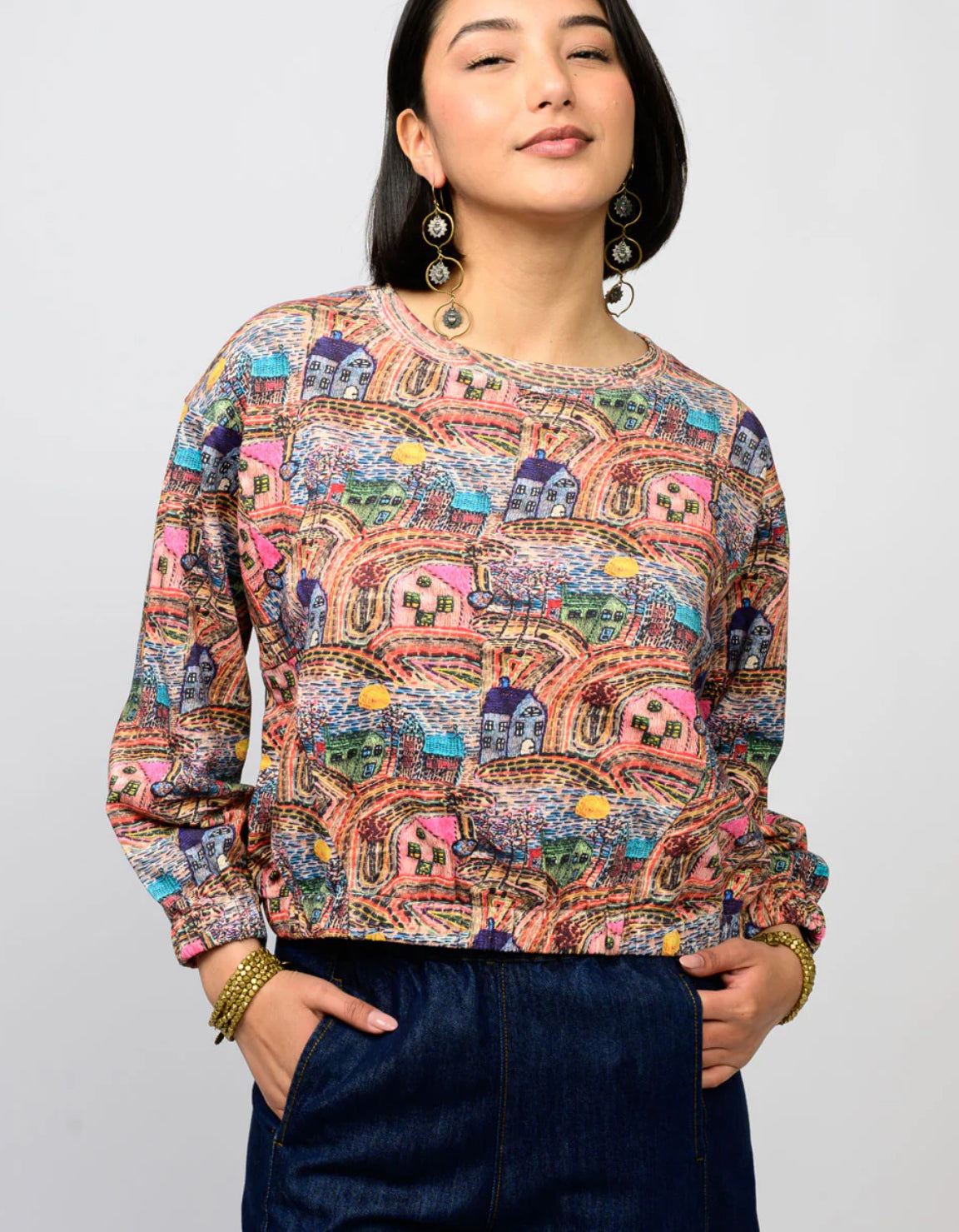 Ivy Jane Popover Novelty Knit Top-Multi