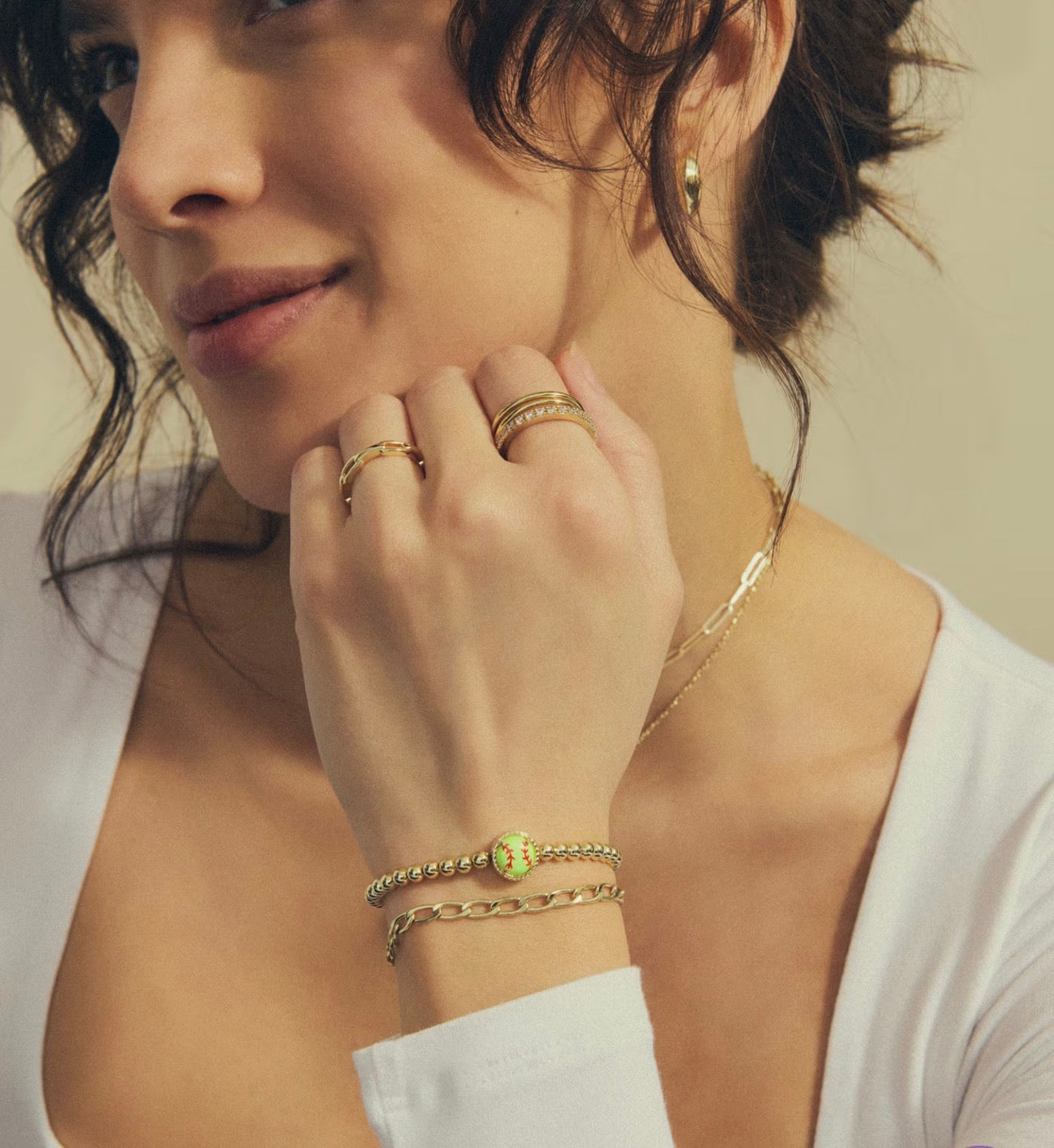 Kendra Scott Softball Stretch Bracelet-Gold Chartreuse Magnesite