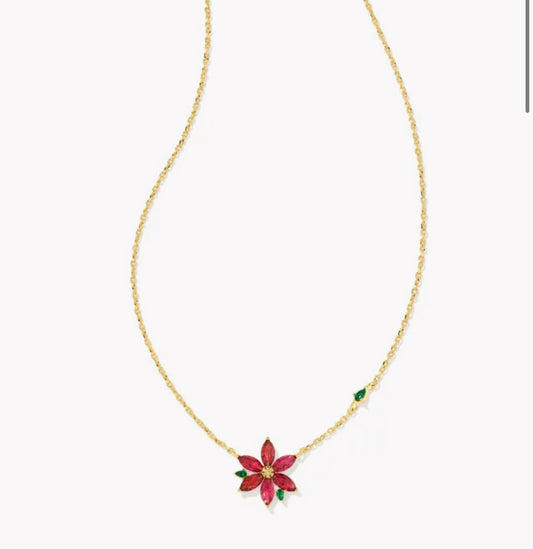 Kendra Scott Poinsettia Pendant Necklace - Gold Red Mix