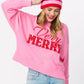 Shiraleah "Very Merry" Pearls Relaxed Sweatshirt-Pink