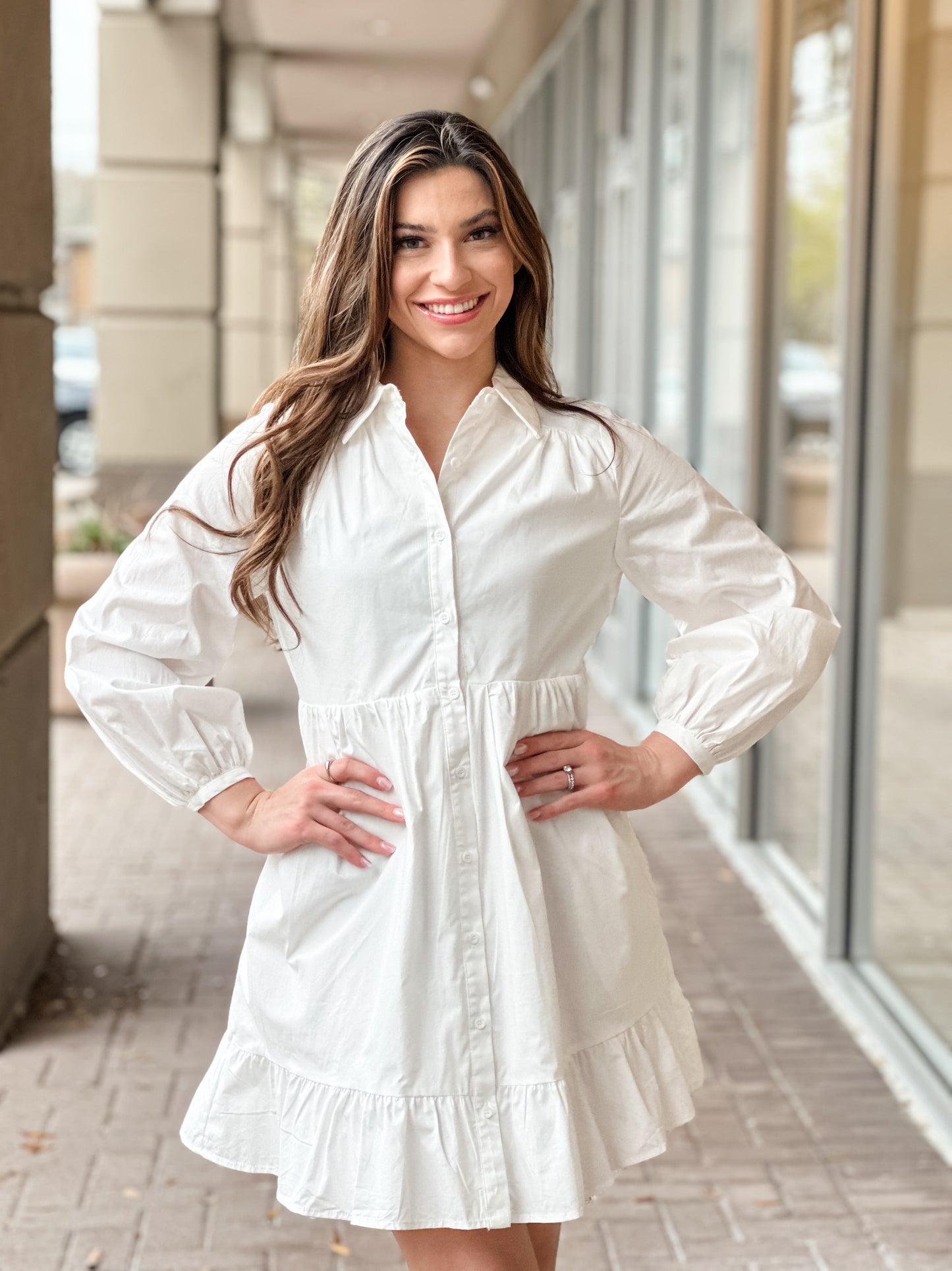 Aureum Poplin Mini Shirt Dress-White