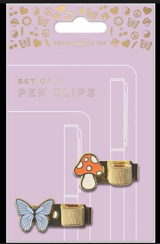 Designworks Ink Set of 2 Pen Clips - Butterfly + Mushroom