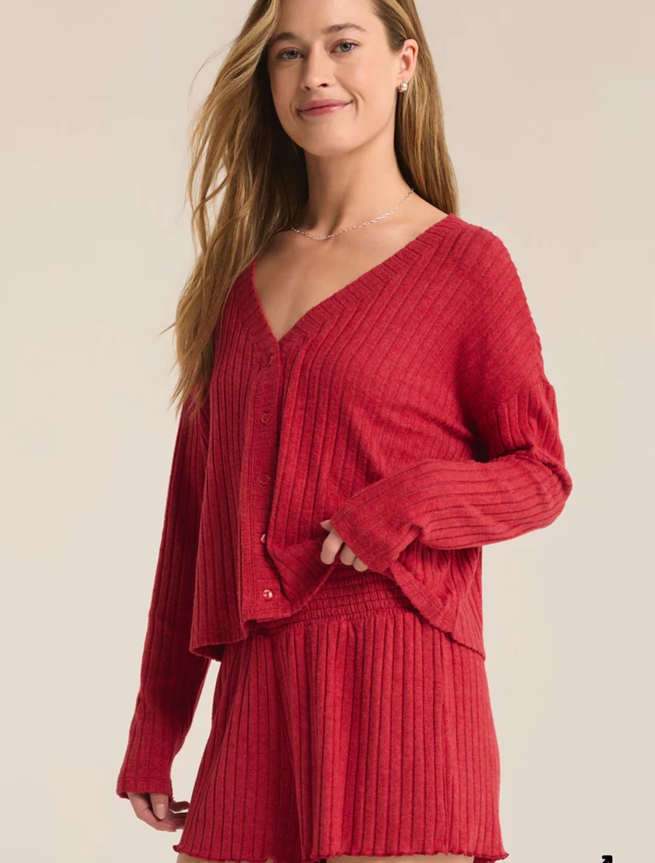 Z Supply Mara L/S Knit Cardigan- Haute Red