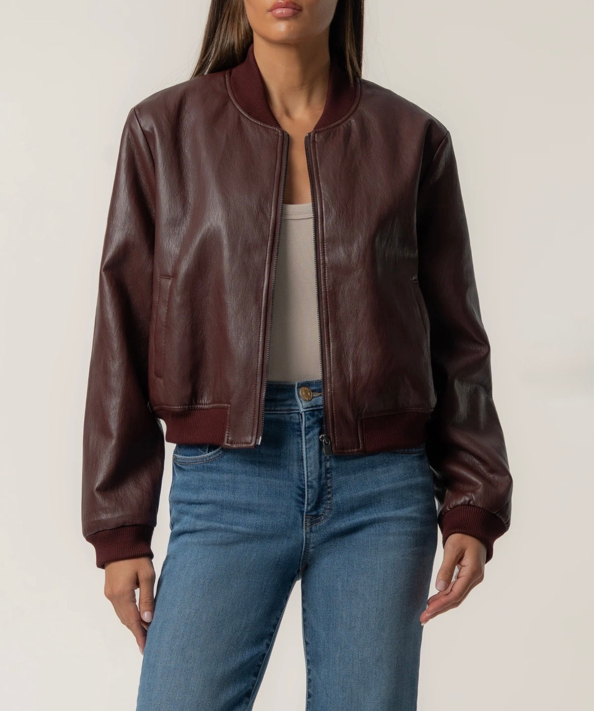 Kut from the Kloth "Steph" Zip Front Bomber Jacket-Bordeaux