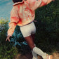 Free People Movement Printed "Mountain High" 1/2 Zip-Watercolor Logo Fruit Punch