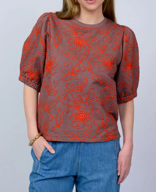 Ivy Jane "Floral Vines" Knit Top- Brown