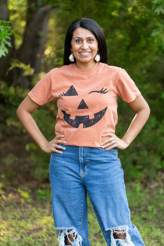 "Pumpkin Face" Tee-Burnt Orange