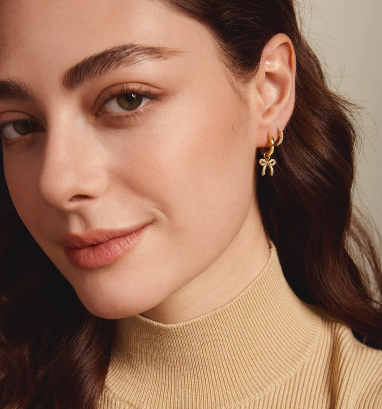 LeMel “Lucy” Bow Charm Huggie Earrings