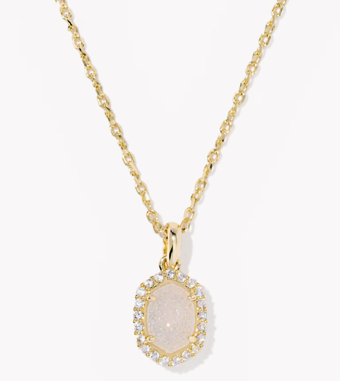 Kendra Scott Daphne Crystal Frame Pendant Necklace-Gold Iridescent Drusy