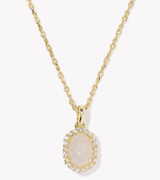 Kendra Scott Daphne Crystal Frame Pendant Necklace-Gold Iridescent Drusy