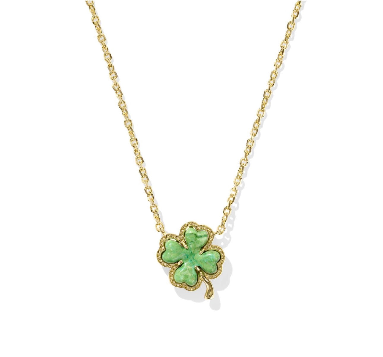 Kendra Scott Clover Short Pendant Necklace-Gold Lime Green Magnasite