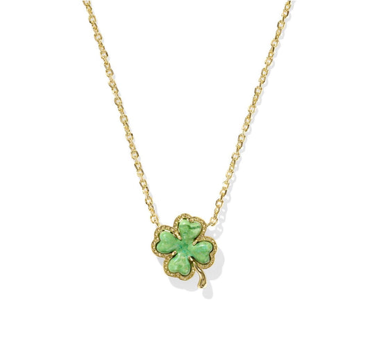 Kendra Scott Clover Short Pendant Necklace-Gold Lime Green Magnasite