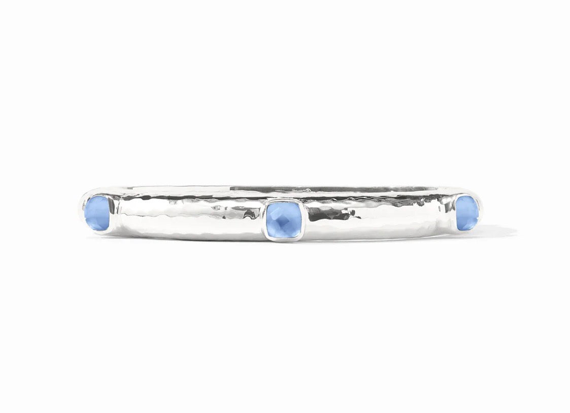 Julie Vos Silver “Catalina” Stone Hinge Bangle-Iridescent Chalcedony Blue