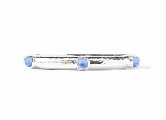 Julie Vos Silver “Catalina” Stone Hinge Bangle-Iridescent Chalcedony Blue