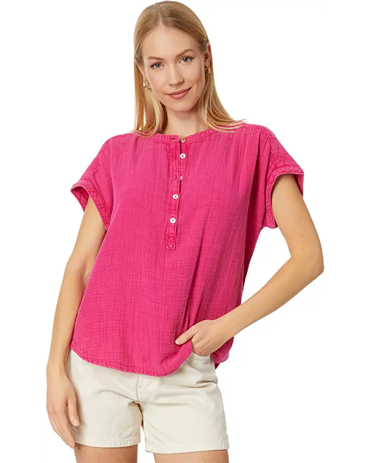 Faherty Dream Cotton Gauze Desmond Top-Granita