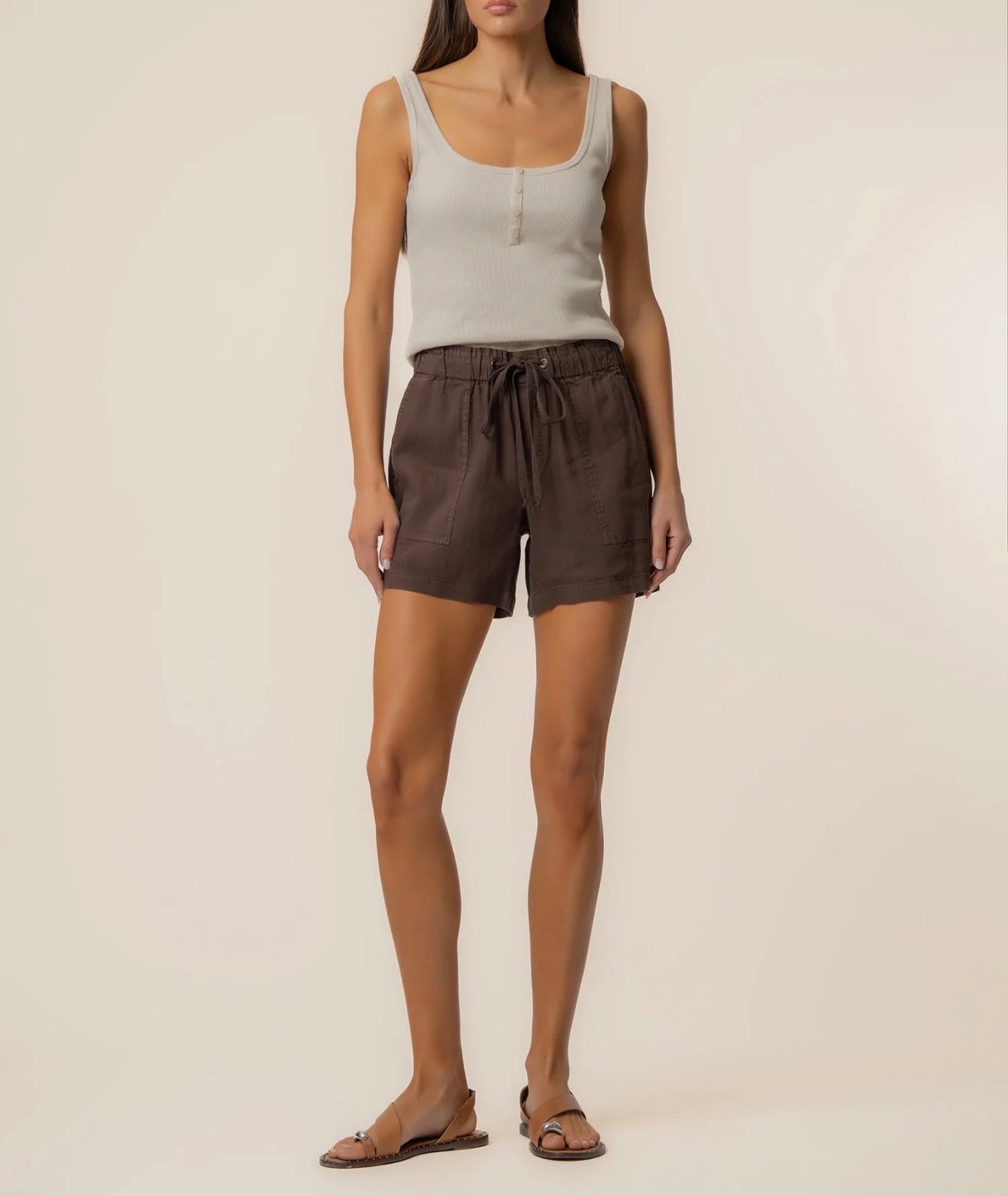 Kut from the Kloth "Katana" High Rise Drawstring Short-Chocolate