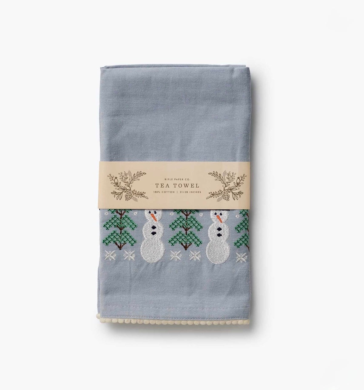 Rifle Paper Co. "Snowman" Embroidered Tea Towel