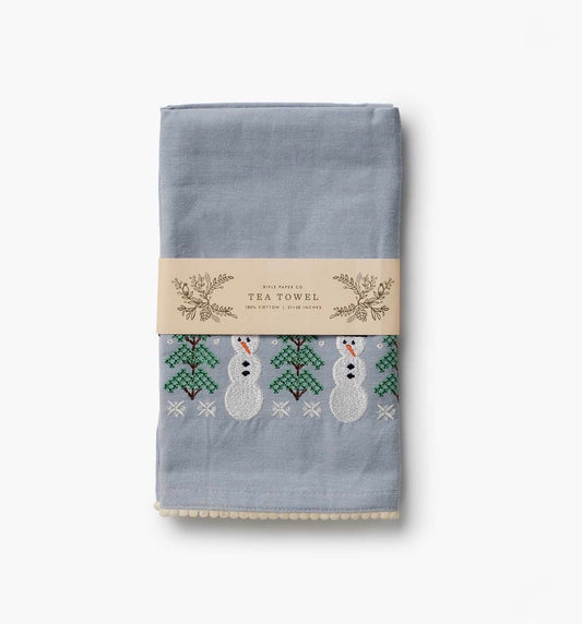 Rifle Paper Co. "Snowman" Embroidered Tea Towel