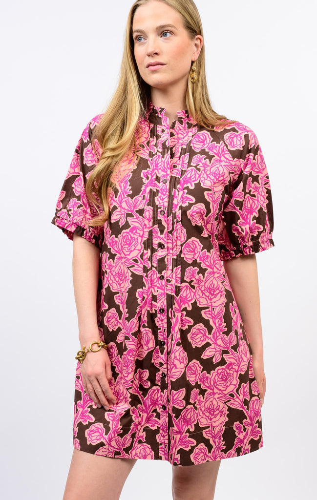 Uncle Frank Rose Pin Tuck Dress- Brown