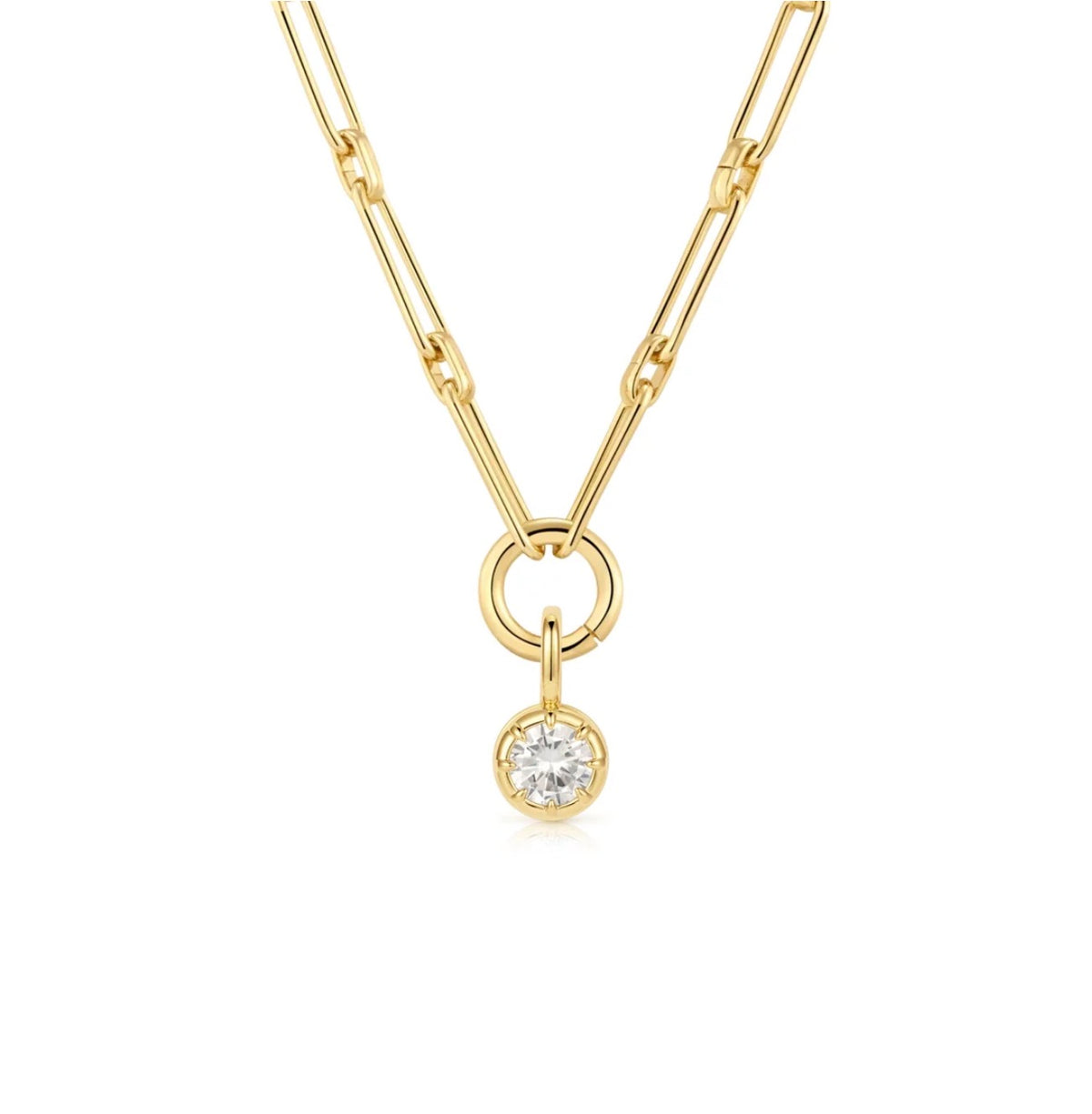 LeMel “Blaire” Bezel Round CZ Charm Necklace 18” (on Callie Chain)