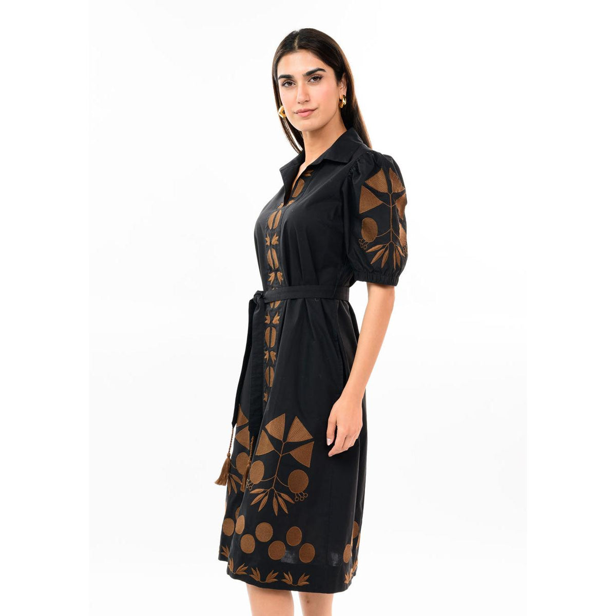 Uncle Frank Placket Embroidered Dress - Black