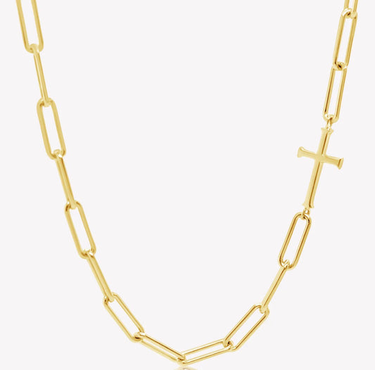 Rizen Chain Breaker Cross Necklace-Gold