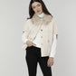 Dolce Cabo Structured Short Sleeved Cardigan with Faux Fur Collar-Creme