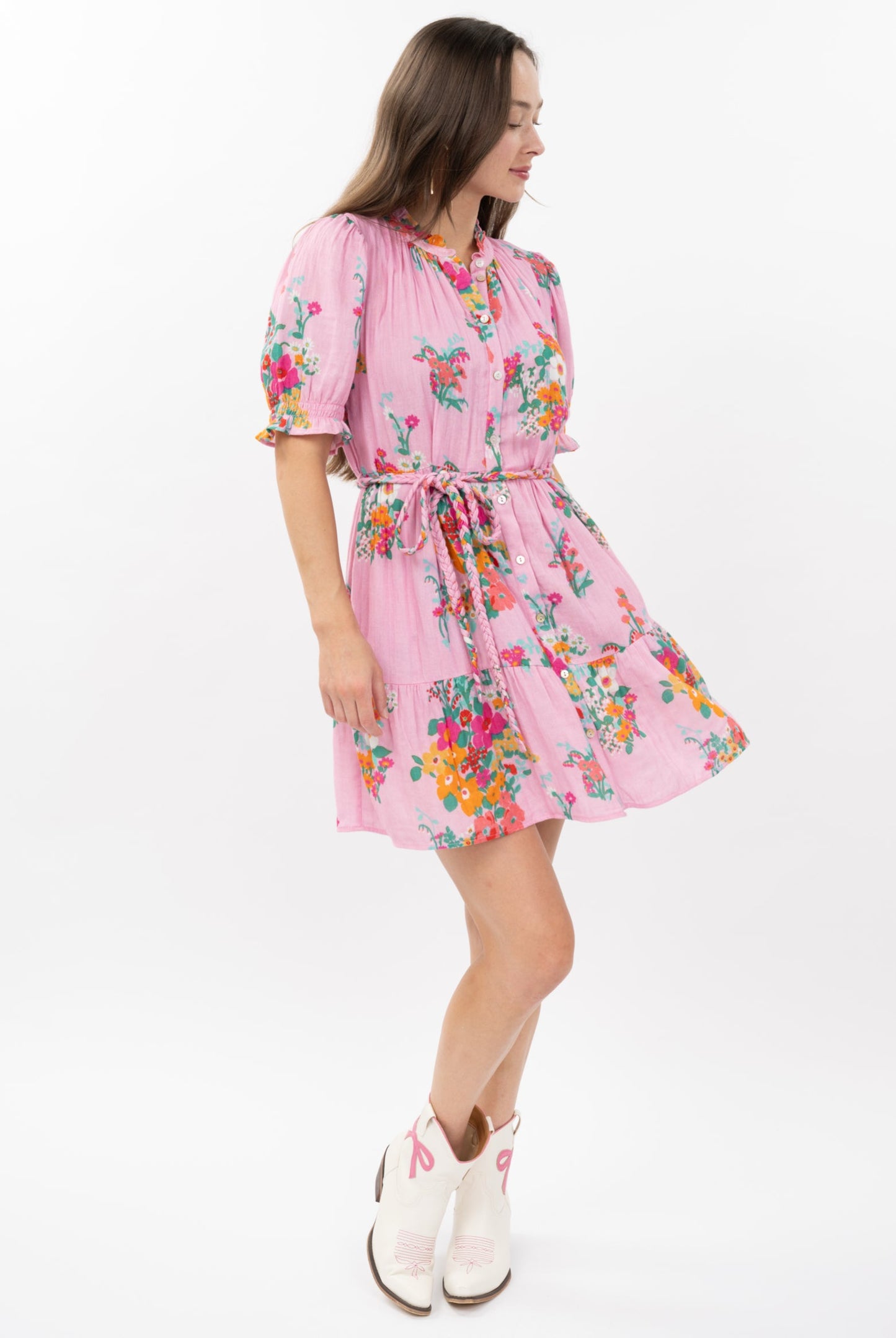 Uncle Frank Floral Gauze Dress-Pink