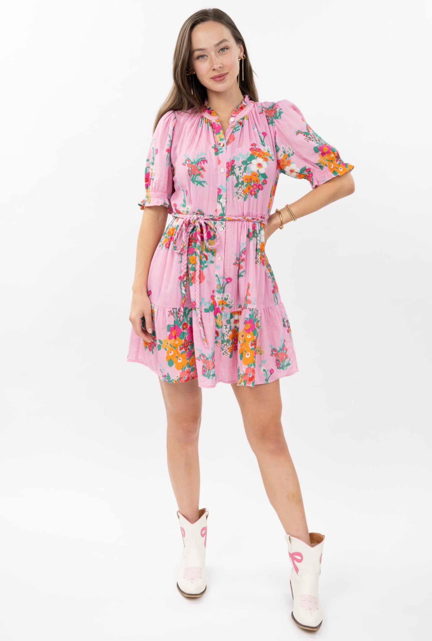 Uncle Frank Floral Gauze Dress-Pink