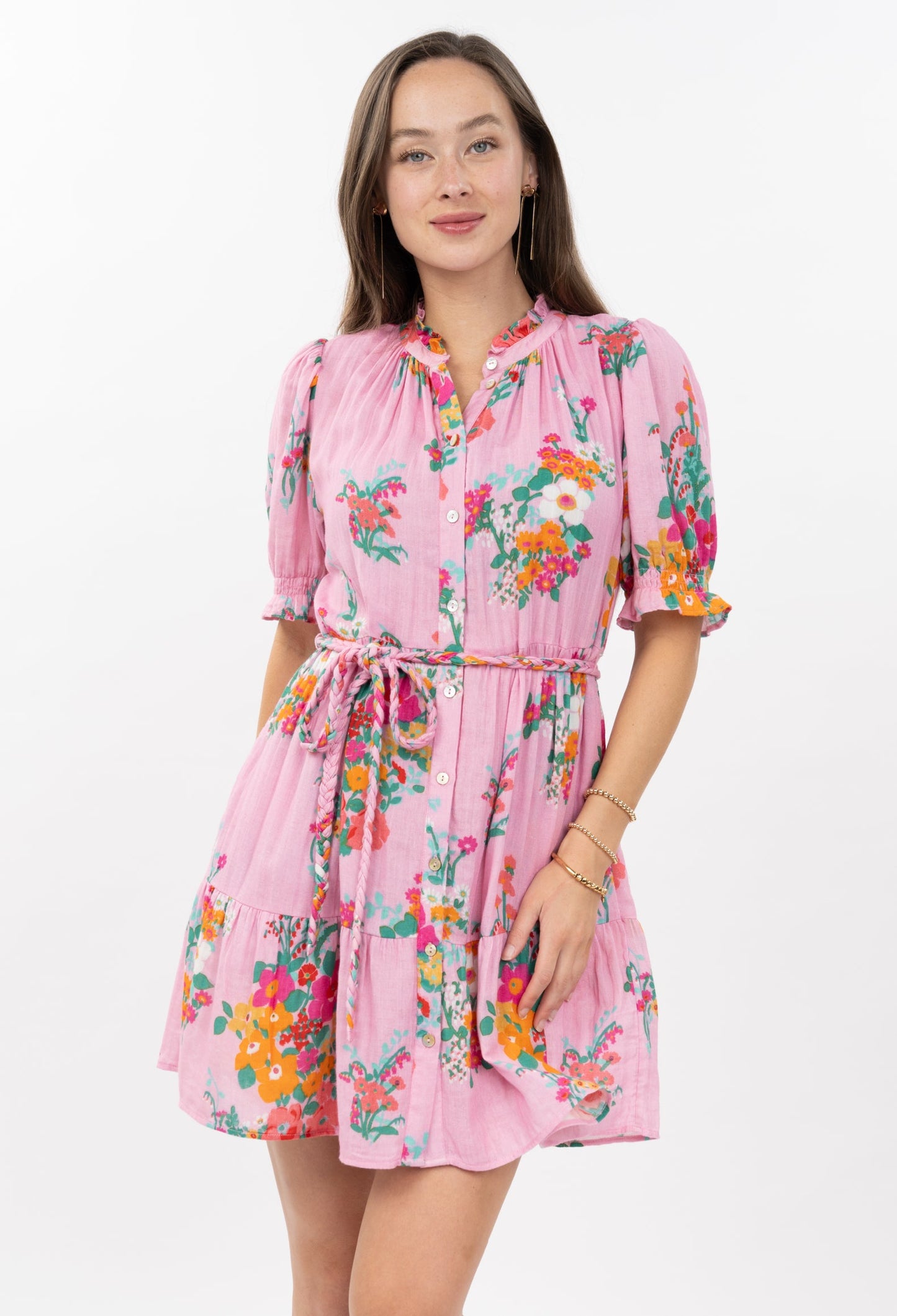 Uncle Frank Floral Gauze Dress-Pink