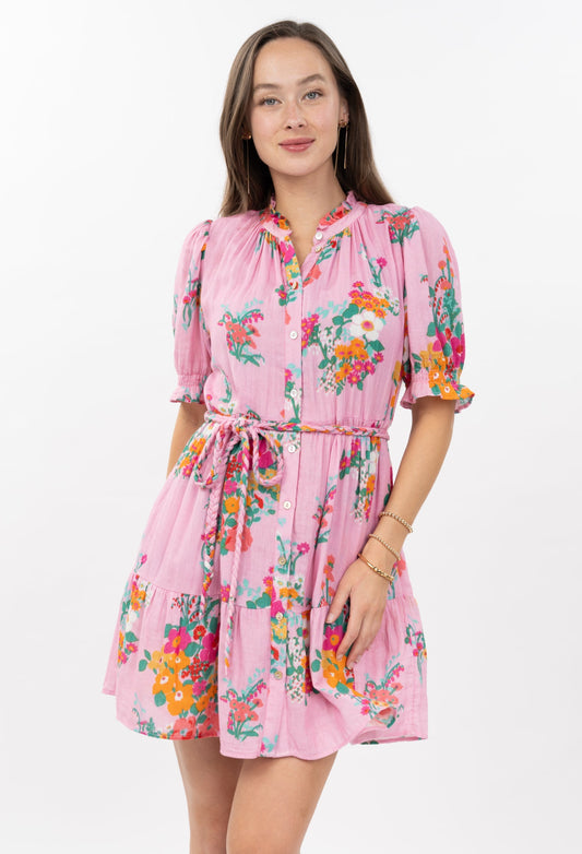 Uncle Frank Floral Gauze Dress-Pink