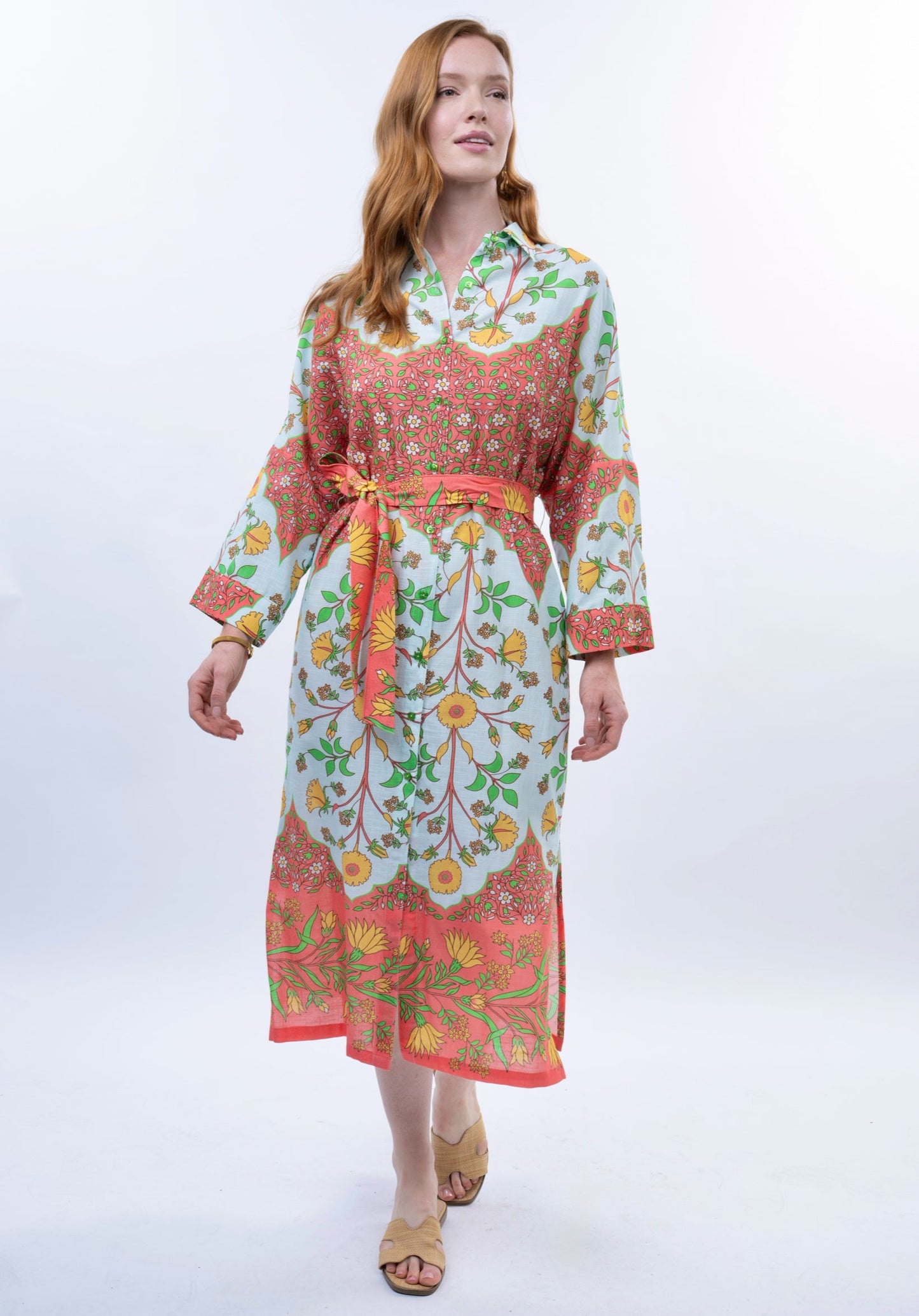 Uncle Frank Bordered Shirt Dress- Aqua