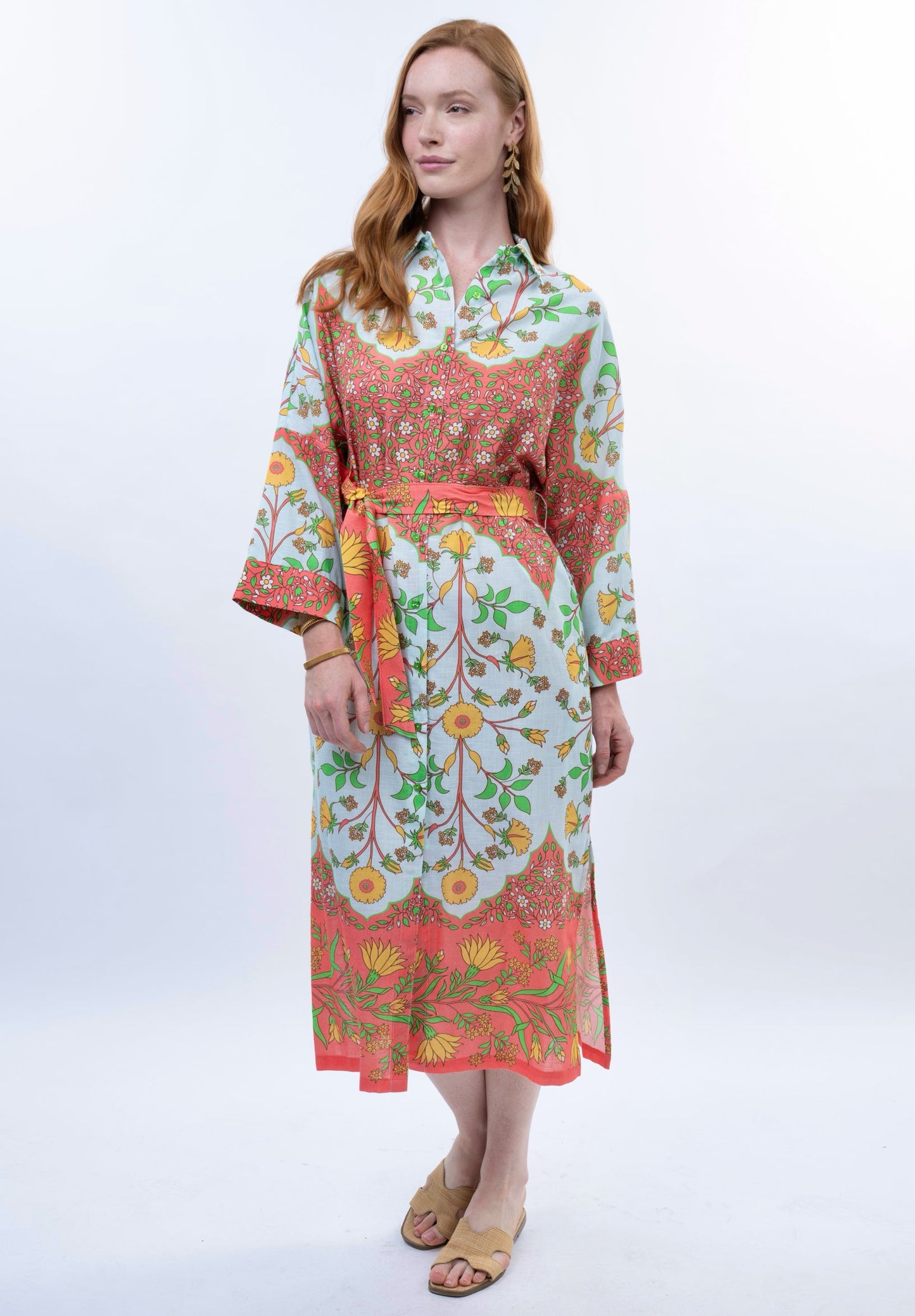 Uncle Frank Bordered Shirt Dress- Aqua