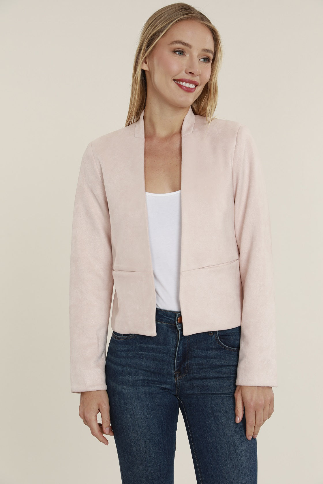 Dolce Cabo Faux Suede Tailored Blazer-Pale Pink