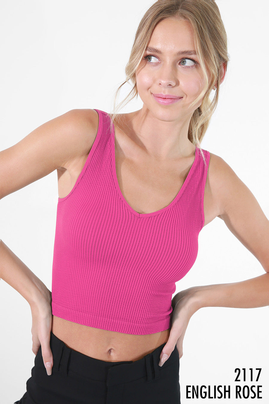 Niki Biki V-Neck Ribbed Crop Top-17 Colors