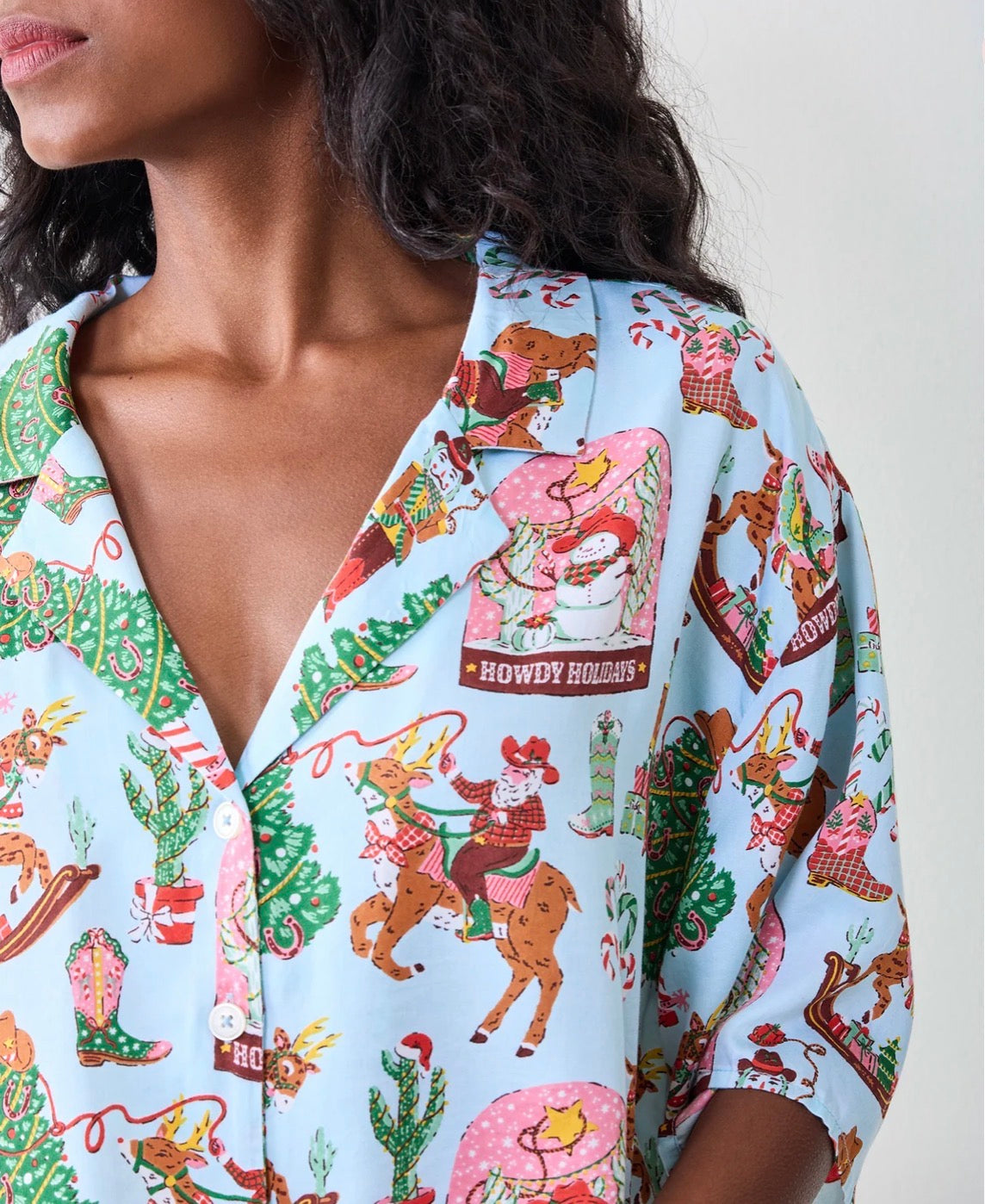 Printfresh Eco Satin Wildest Dreams Pajama Sleeve Set-Cowboy Christmas